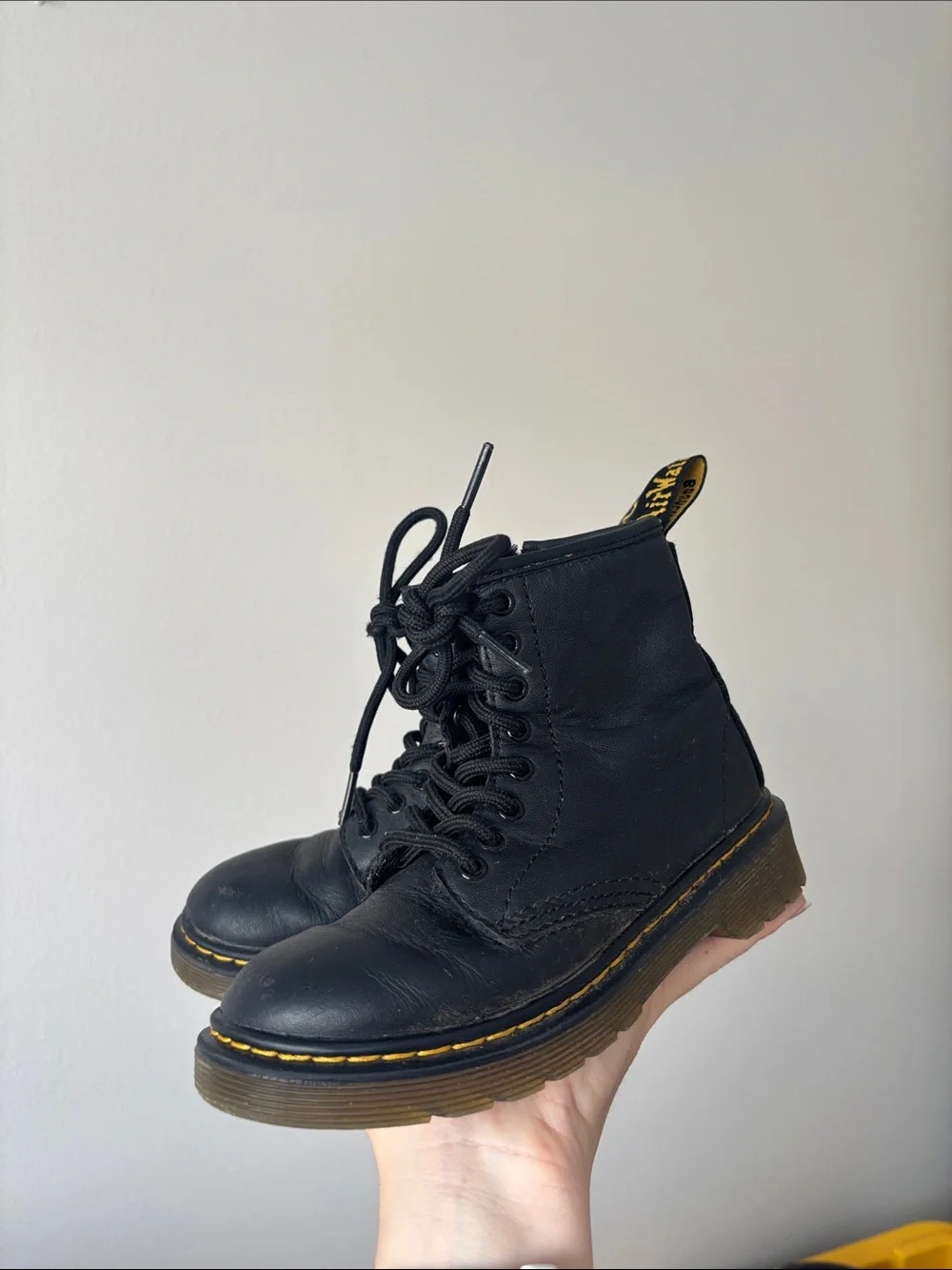 Dr. Martens 1460 Boot Kids youth size 12 black smooth leather lace up combat